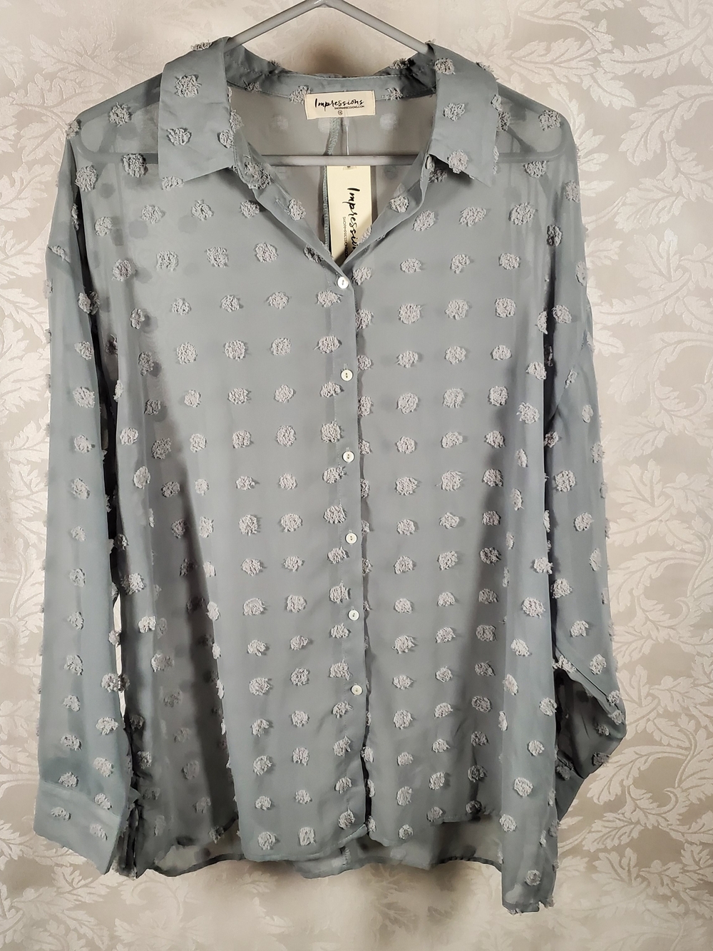 Impressions Light Blue Swiss Dot Button-Down Shirt - Picture 5 of 8